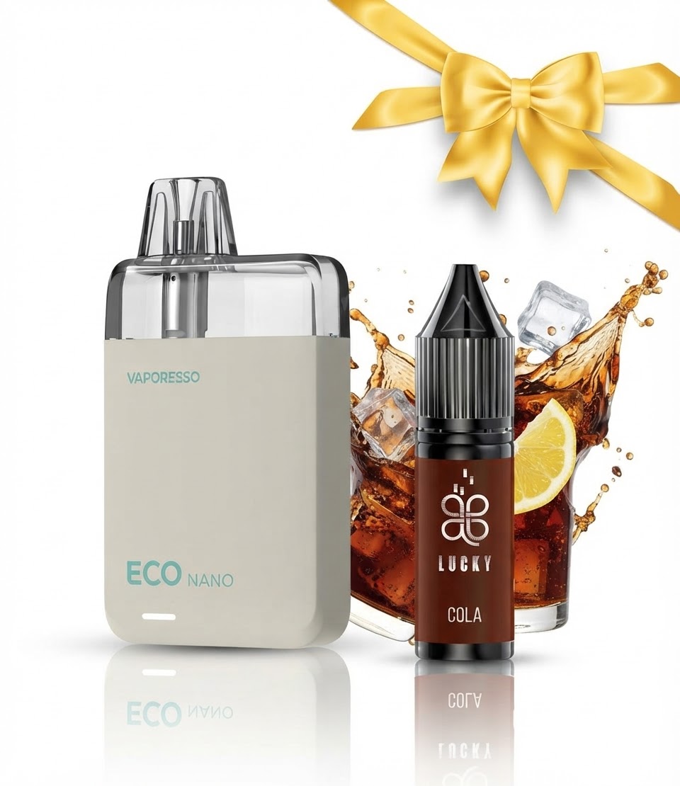 Набір Vaporesso Eco Nano+набір для самозамісу Lucky Cola 10 ml 50 mg — комплектуючі для вейпа DUDKA