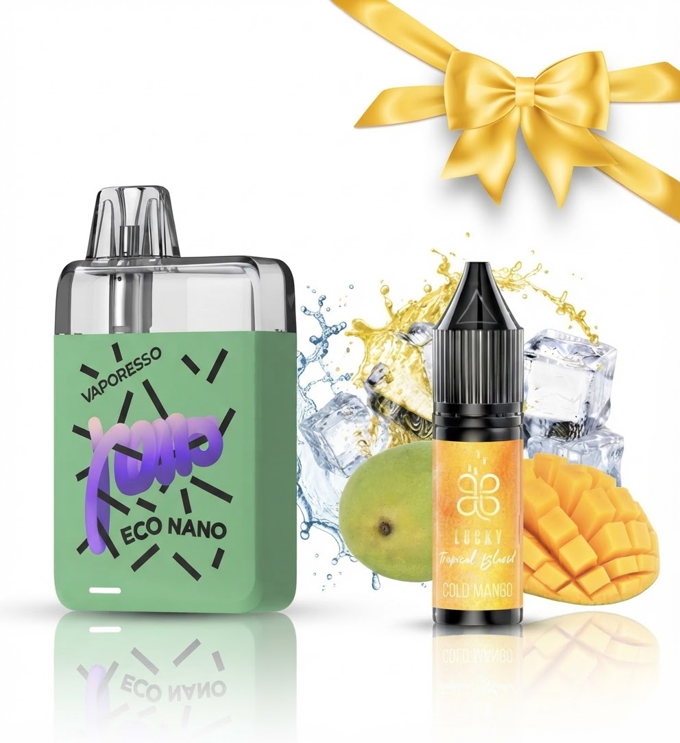 Набір Vaporesso Eco Nano+набір для самозамісу Lucky Cold Mango 10 ml 50 mg — комплектуючі для вейпа DUDKA