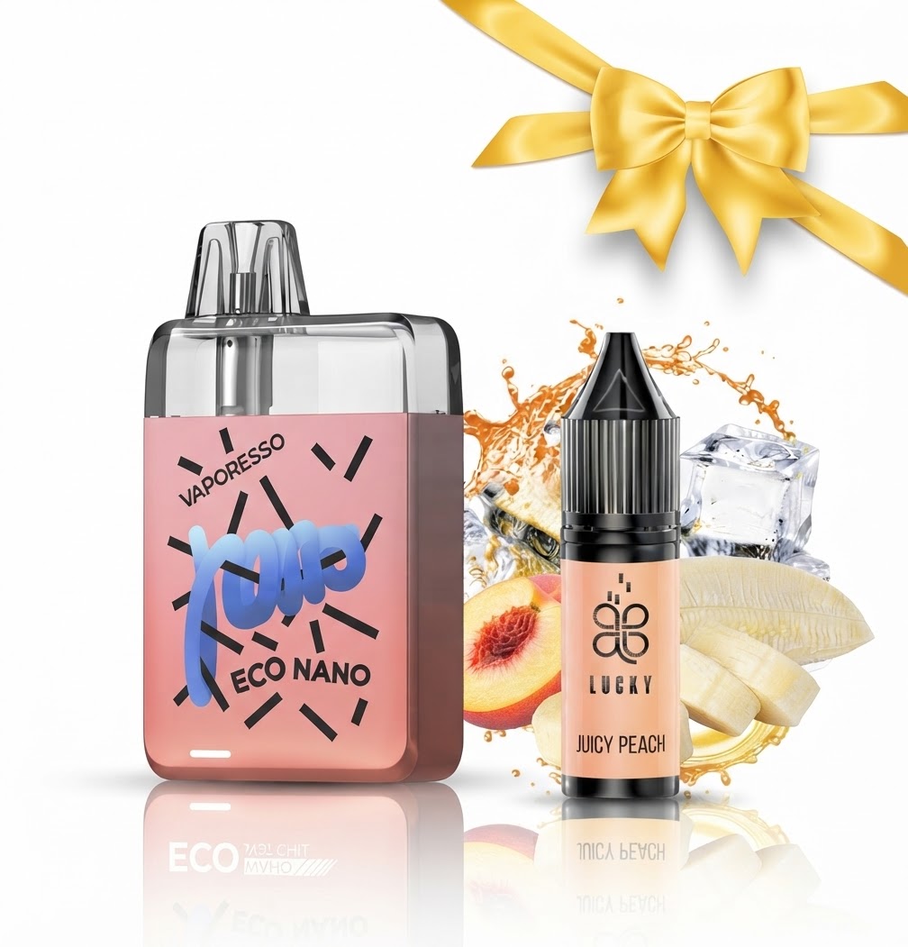 Набір Vaporesso Eco Nano+набір для самозамісу Lucky Juicy Peach 10 ml 50 mg — комплектуючі для вейпа DUDKA